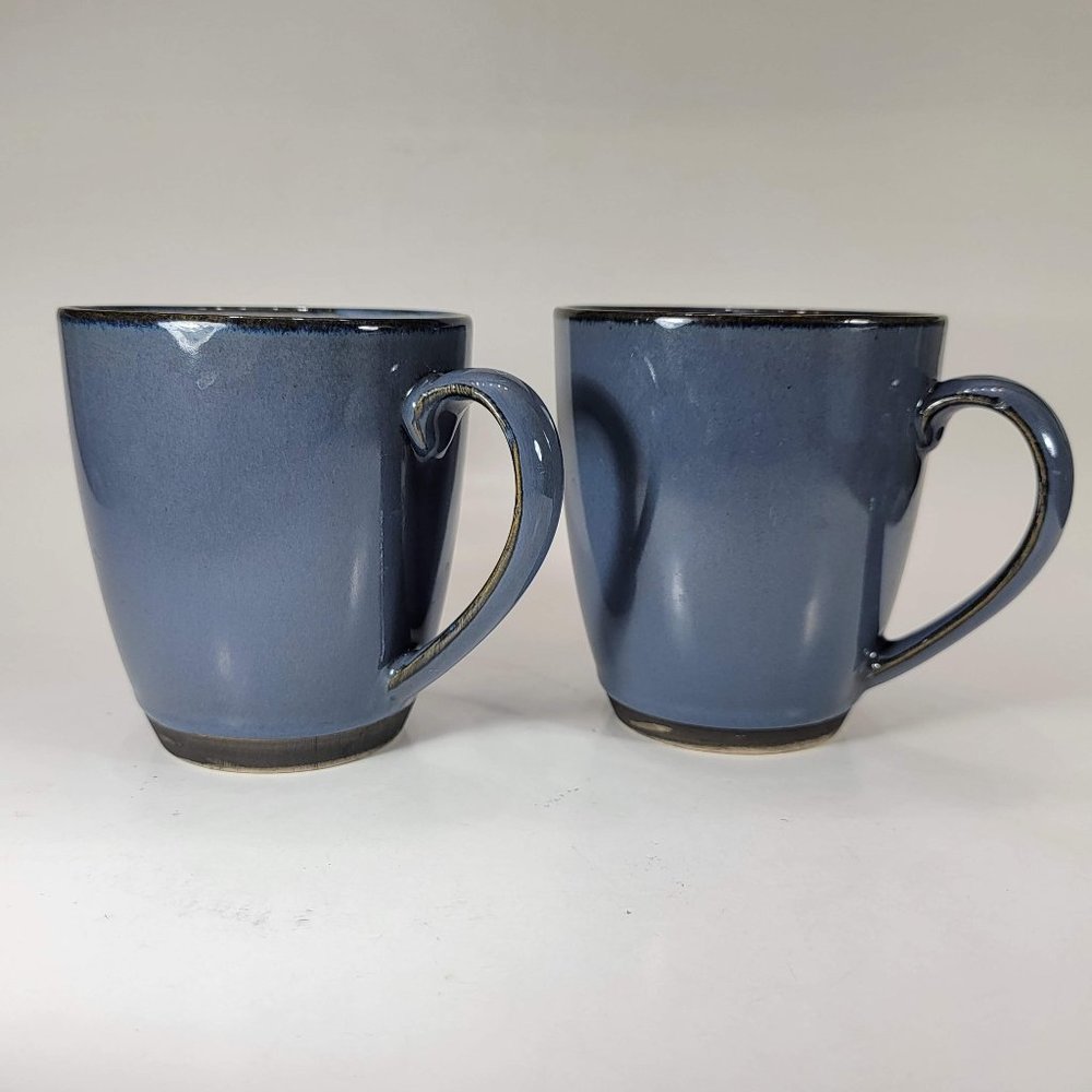 Sango Coffee Mugs Eggplant Blue White Cup Mugs 4" Tall Set of 2